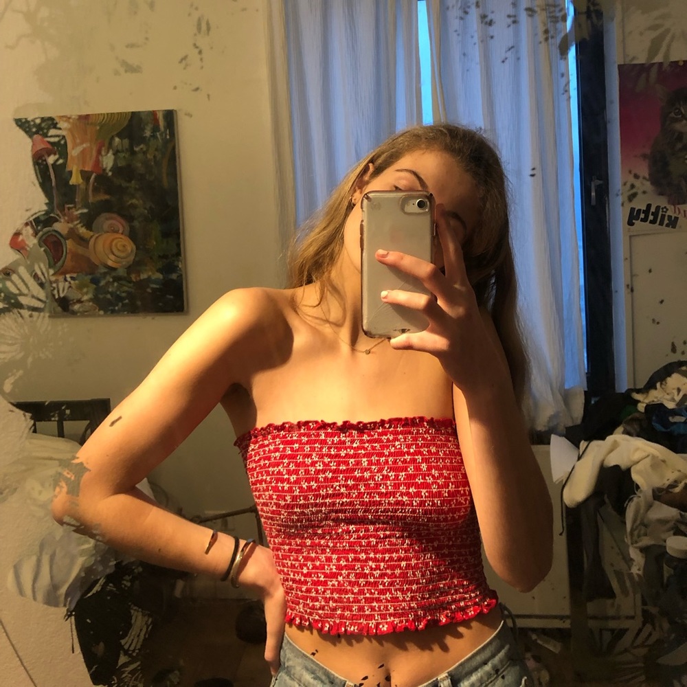 red floral tube top